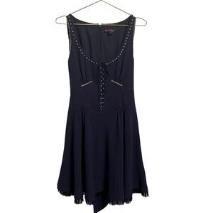 Betsey Johnson Collection Corset Style Navy Beaded Tulle Trimmed Dress Size 10